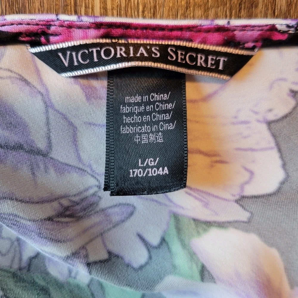 Victoria's Secret Tie Shoulders Black Pink Purple Rose Floral Satin Mini Slip